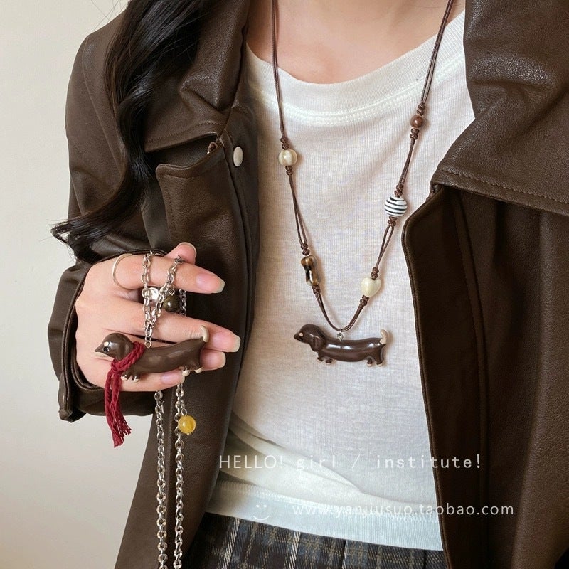 Scarf Wachshund Dog Pendant Necklace Women'S Long Scarf Wearer Chain Niche Design Cute Cartoon Accessories - Image 2